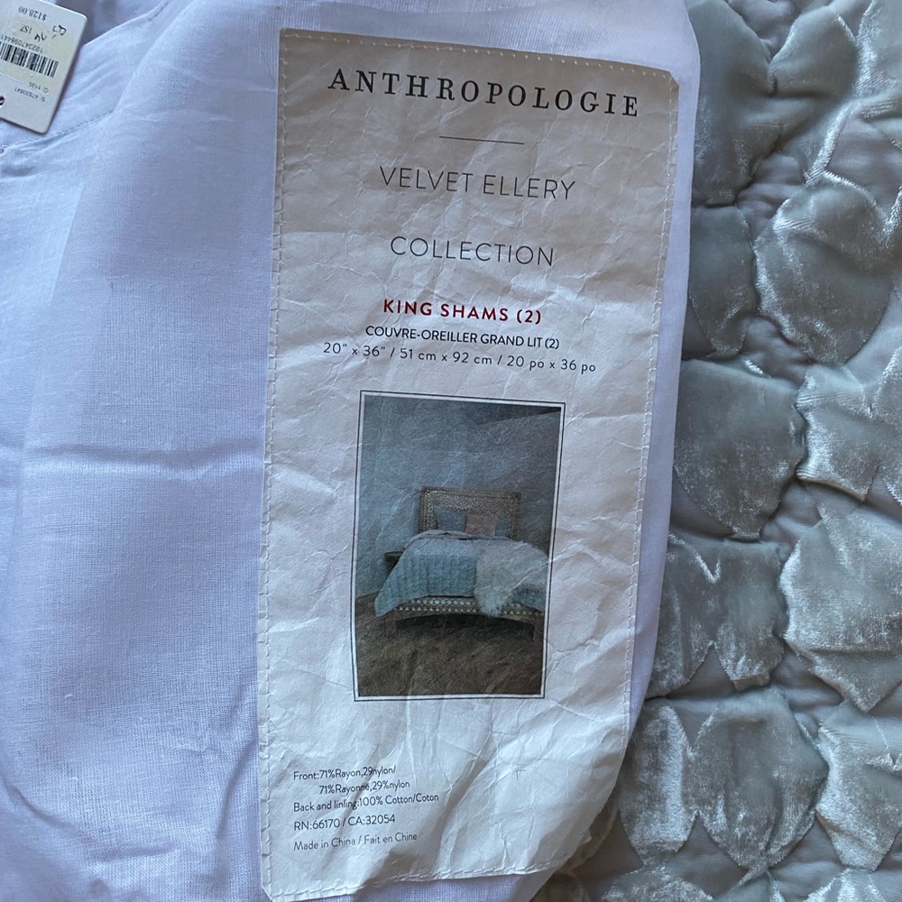 NWT NEW ANTHROPOLOGIE Ellery Velvet set of 2 king shams grey - Picture 7 of 11